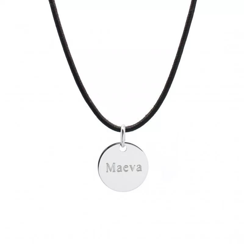 Collier cordon personnalisé médaille argent Collier cordon personnalisé médaille argent