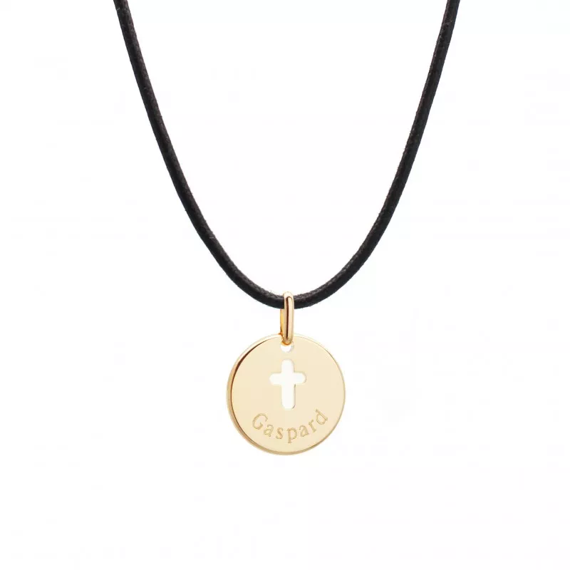 Collier cordon personnalisé plaqué or croix ivoire Collier cordon personnalisé plaqué or croix ivoire