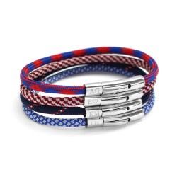 Bracelet cordon personnalisé bleu marine et rouge - à graver