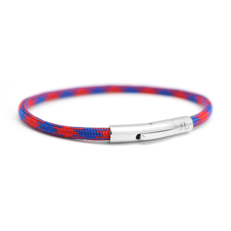 bracelet cordon personnalise rouge et bleu acier