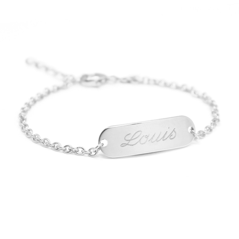 Gourmette Enfant En Argent 925 Rhodié - Neuf Avec étiquettes, Plaque Polie Miroir, Gravure Incluse