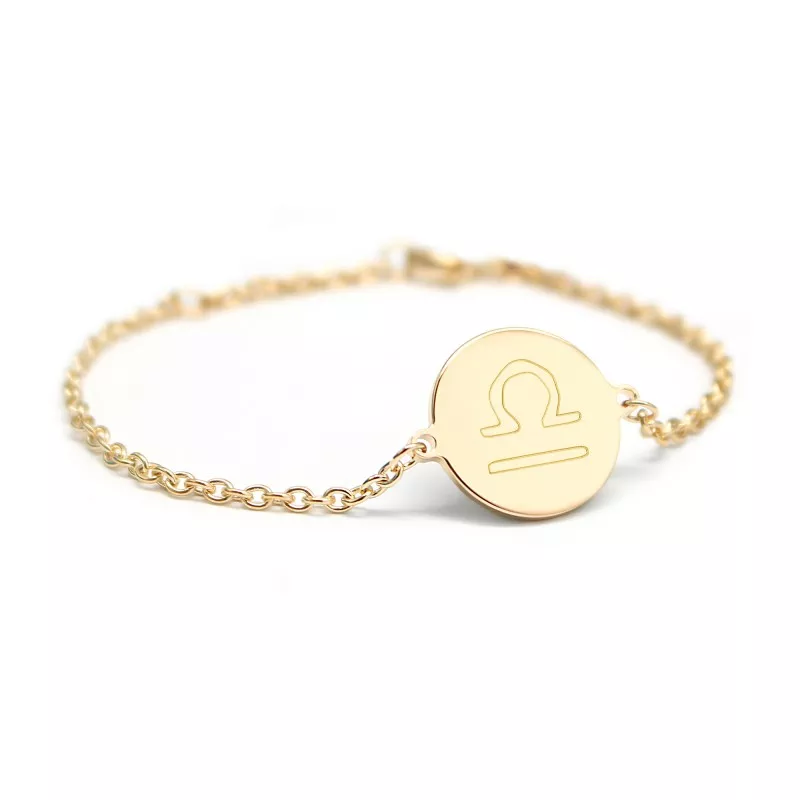 Bracelet chaine médaille plaqué or à graver - astrologie