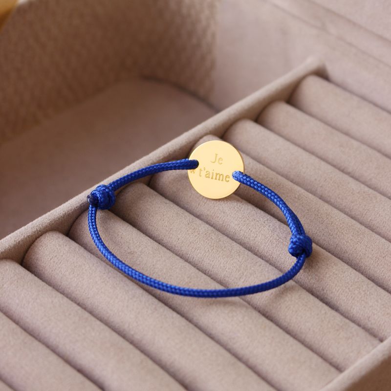Bracelet homme personnalisé cordon tressé médaille gravée ovale argent fabriqué en france