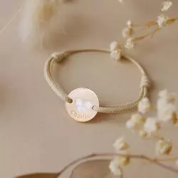 Bracelet cordon médaille papillon personnalisable