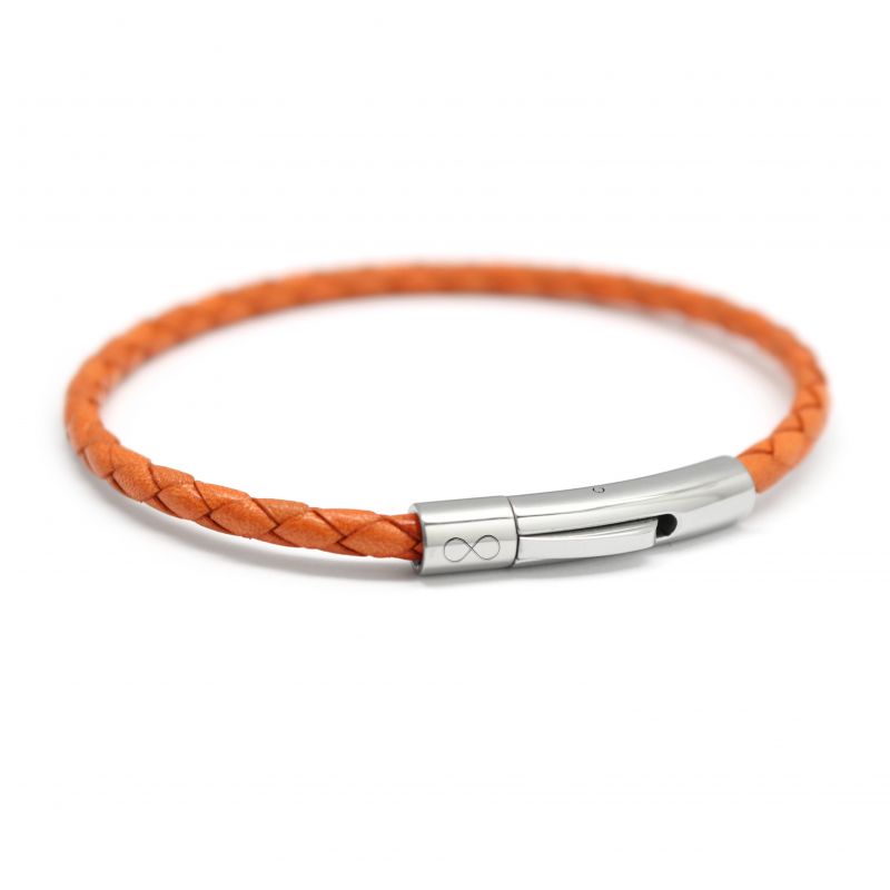 Bracelet homme tressé cuir orange à personnaliser