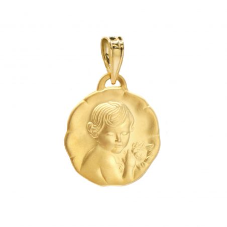 Pendentif Médaille Angelot (putti) Plaqué Or - Diamètre 18 Mm, Poinçonné, Occasion