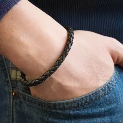bracelet cuir gravé homme noir personnalisé
