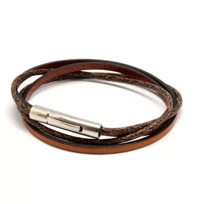 Le Chiné cognac bracelet cuir femme à graver - Acier