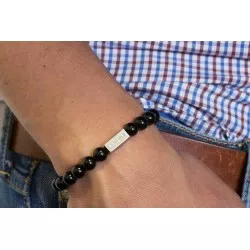 Bracelet perles agates noires acier à graver