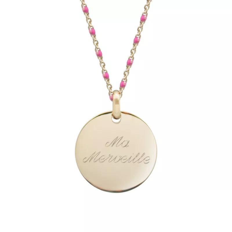 Collier Chaine perles émaillées roses- Plaqué or