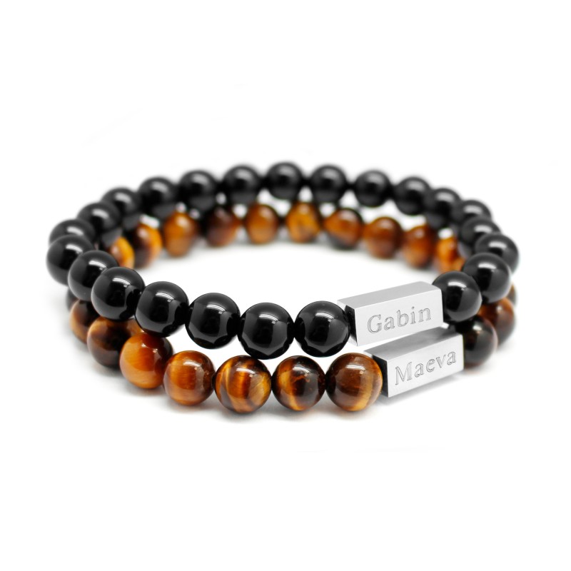 Bracelet Homme Perles œil De Tigre & Hématite – Avec Chaîne Cubaine, Pierres Naturelles, Cadeau Pour Mari, Papa, Petit Ami