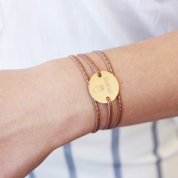 bracelet cuir à graver médaille plaqué or