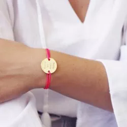 Bracelet cordon médaille à personnaliser  femme plaqué or