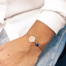 Bracelet chaine médaille et pierre femme personnalisé