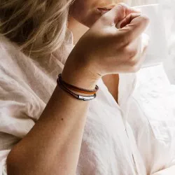 bracelet cuir femme Cognac - Acier