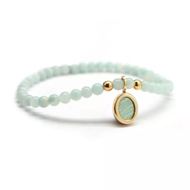 Bracelet pierre amazonite gravé plaqué or
