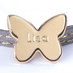 bracelet cuir papillon plaqué or personnalisé
