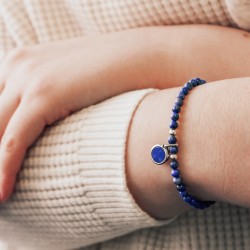 bracelet pierre lapis lazuli gravé argent porté