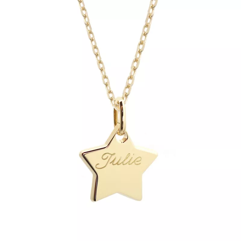 Collier pendentif étoile plaqué or gravé Collier pendentif étoile plaqué or gravé